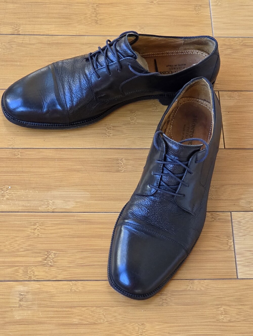PRONTO Uomo Firenze Italian Leather Dress Shoes Derby Cap Toe Men's 11 Black - Picture 14 of 14
